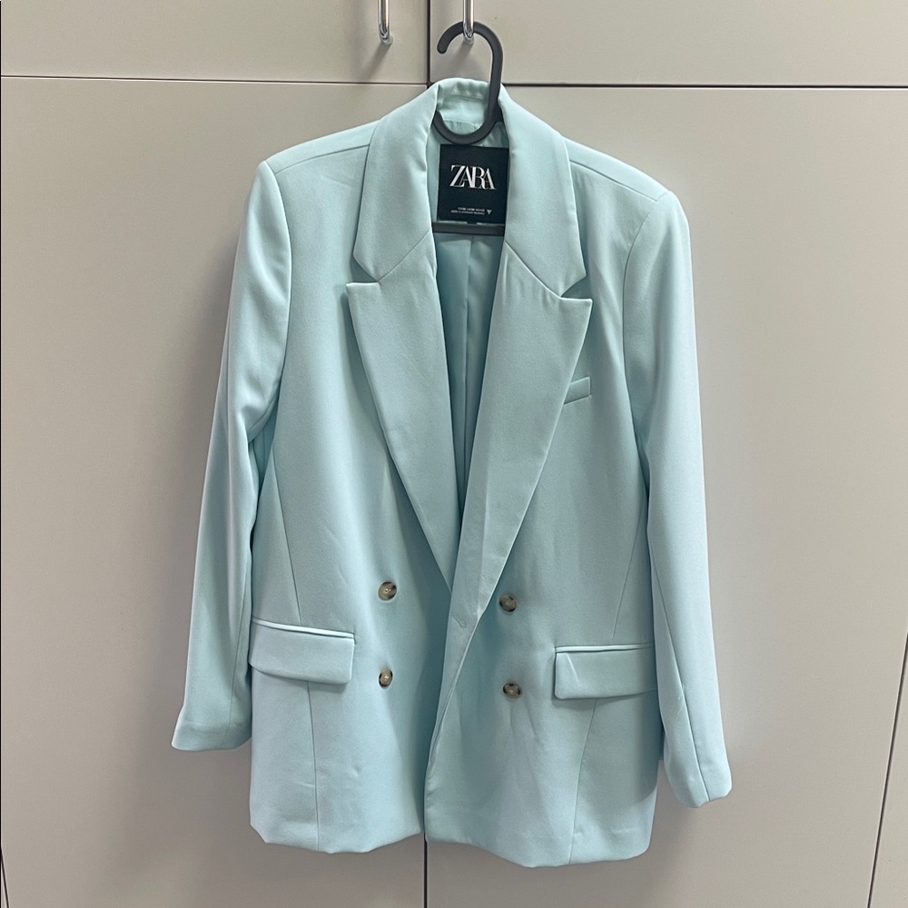 Zara Double-Breasted Pastel Blue Blazer